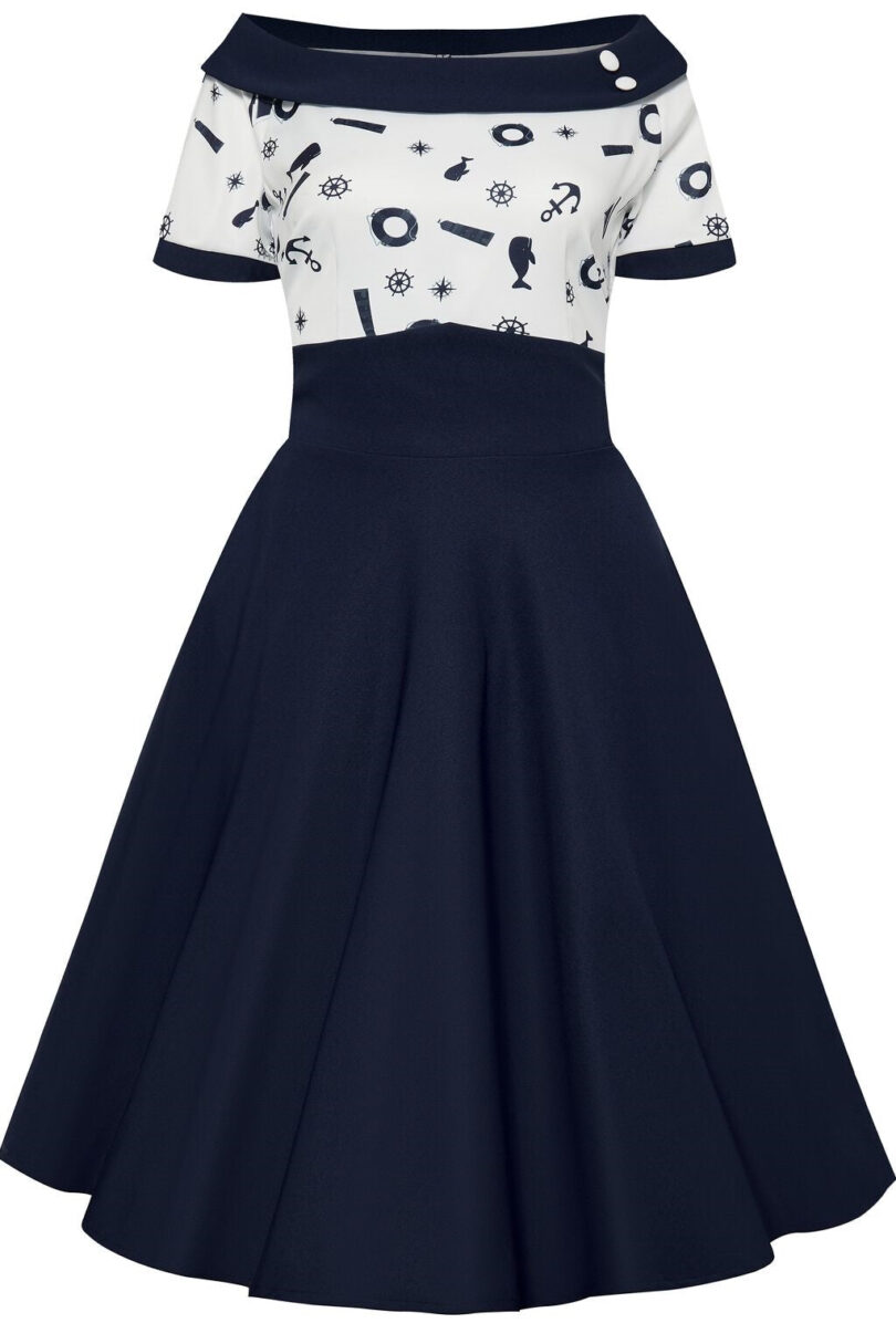 Darlene 50s Falling Down with Nautical Top and Navy Skirt with Sleeve Hem  Shop now at Kitty Darling