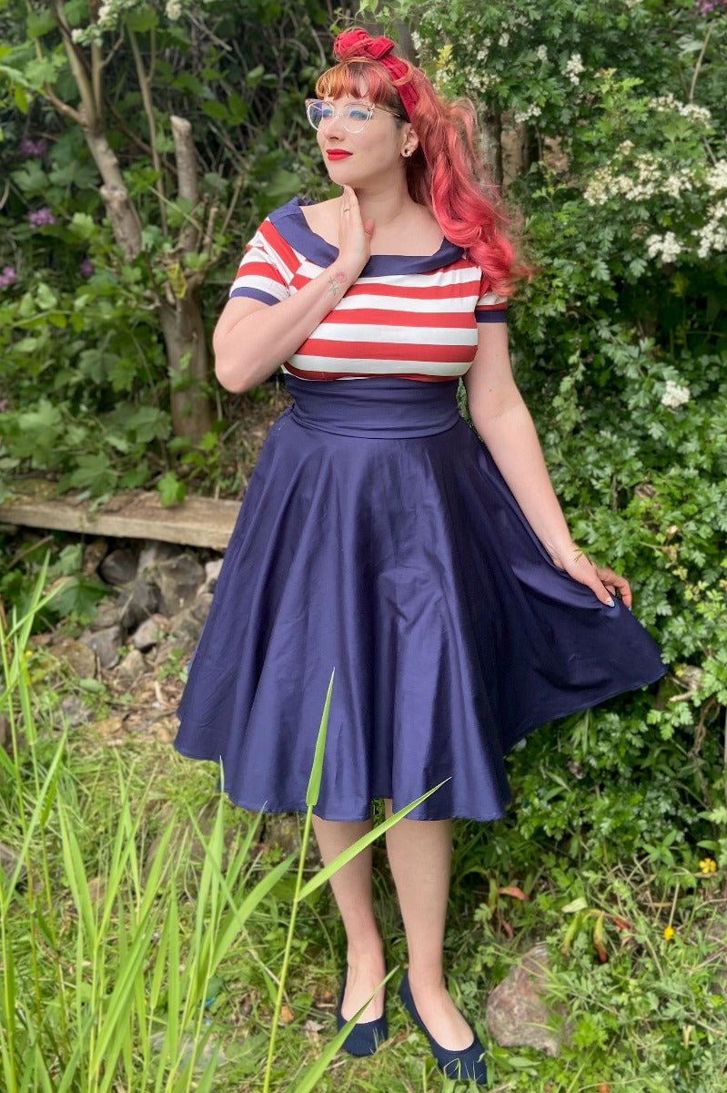 Darlene Retro Swing Dress in Navy with Red & White Stripes  Shop now at Kitty Darling