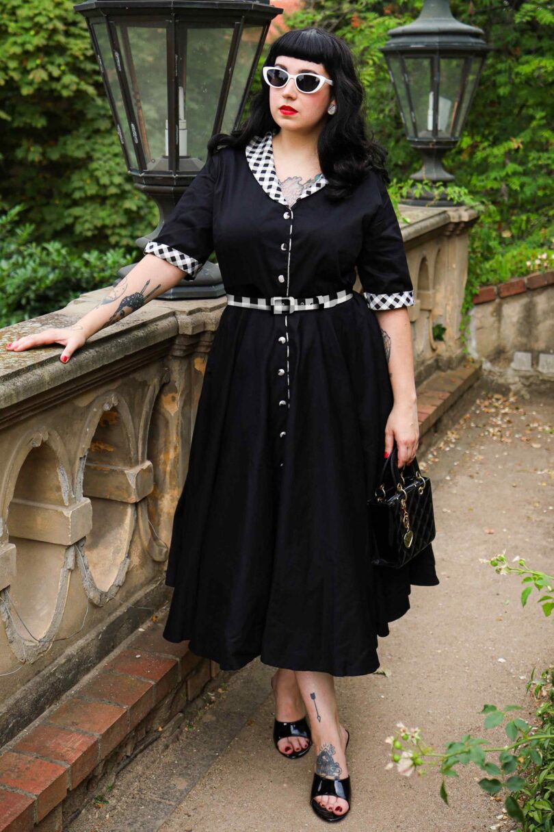 Mollie Classic Black Full Circle Shirt Dress With Gingham  Shop now at Kitty Darling