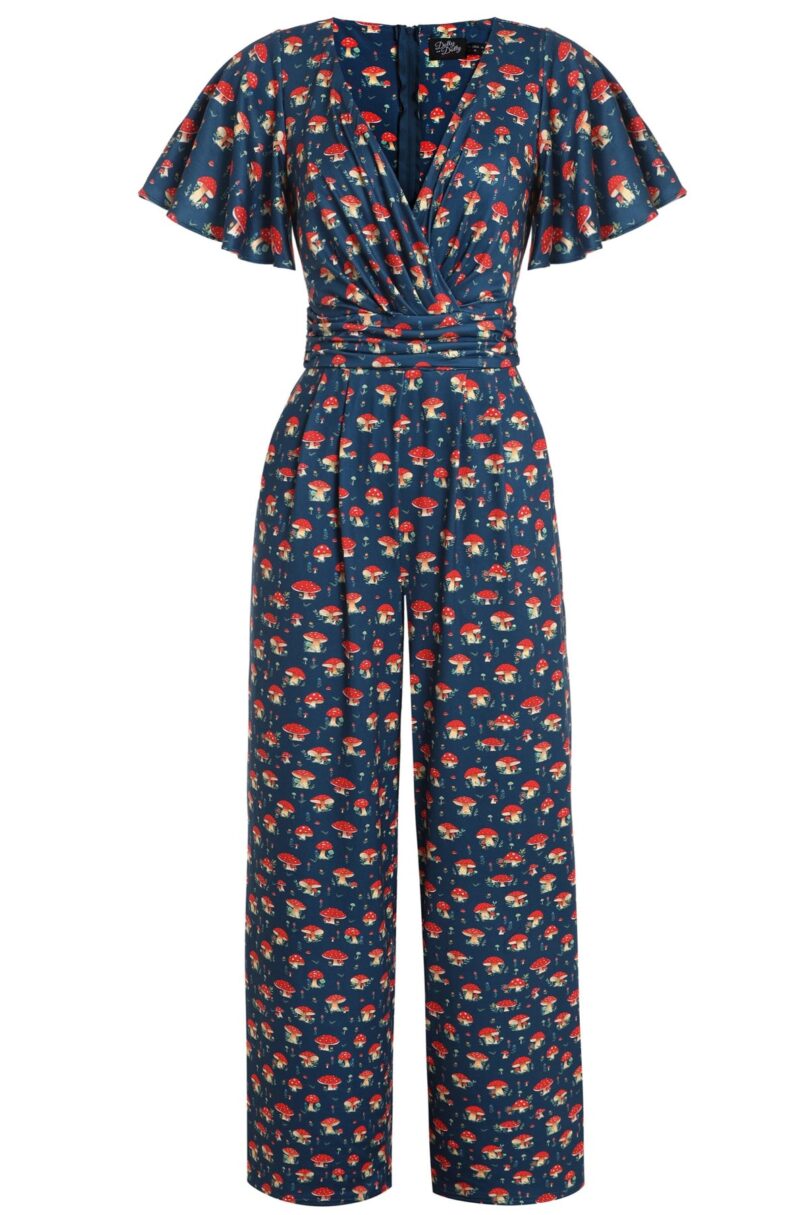 Esther Mushroom Navy Blue Jumpsuit  Shop now at Kitty Darling