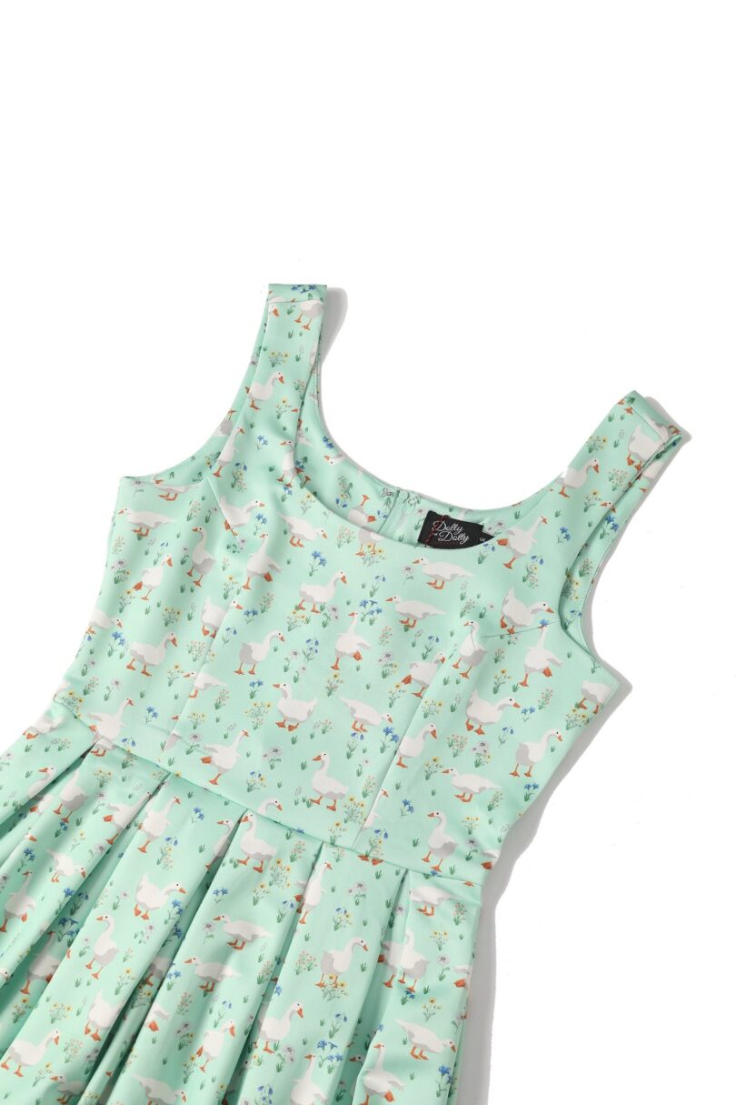Amanda Swing Dress in Mint Green Duck Print  Shop now at Kitty Darling