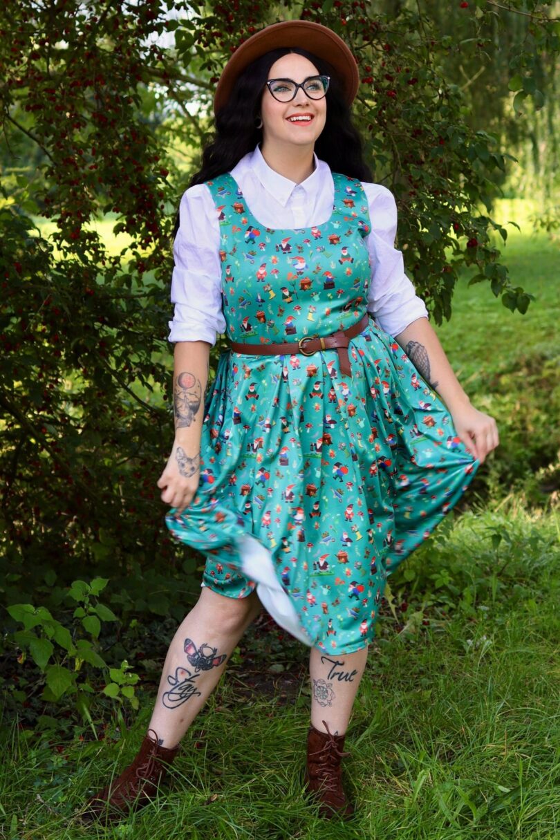 Amanda Scoop Neck Swing Dress in Dark Green Garden Print  Shop now at Kitty Darling