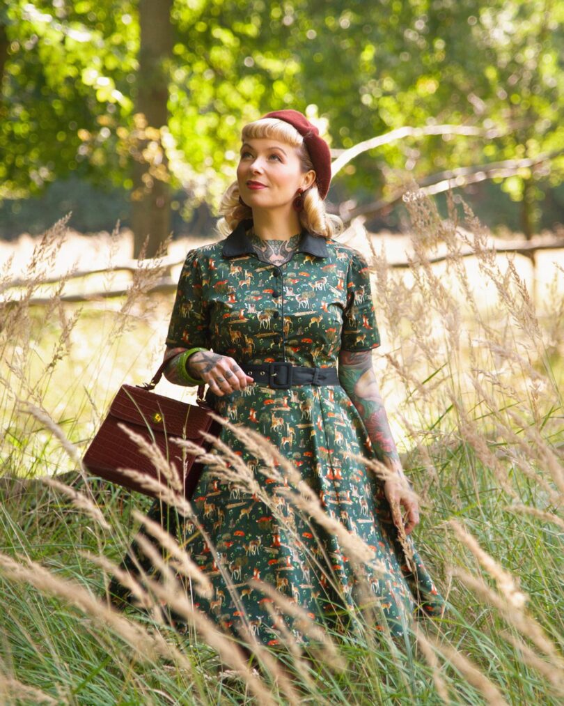 Penelope Dark Green Woodland Shirt Dress  Shop now at Kitty Darling