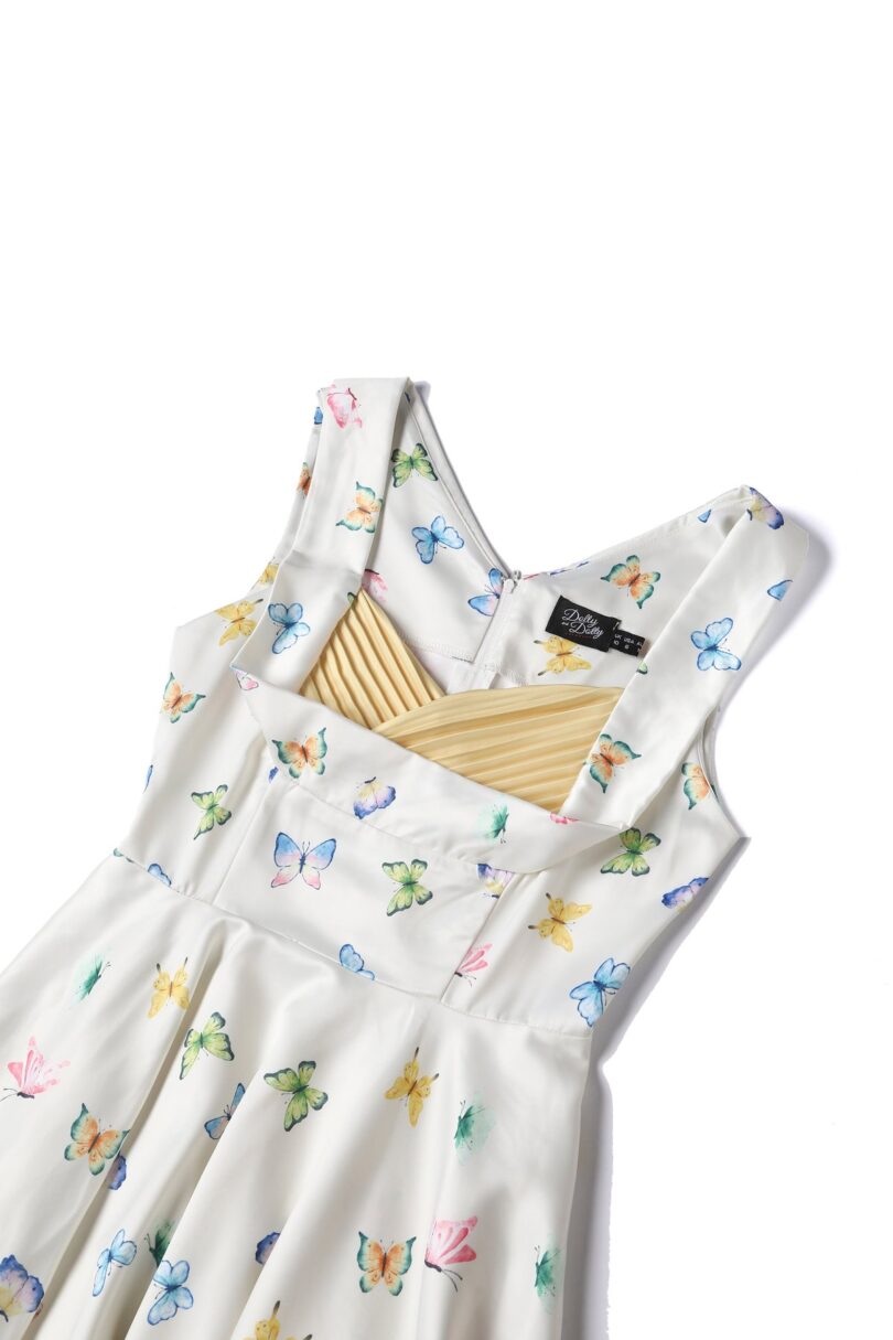 Grace Vintage Style Jive Dress In White Butterfly Print  Shop now at Kitty Darling