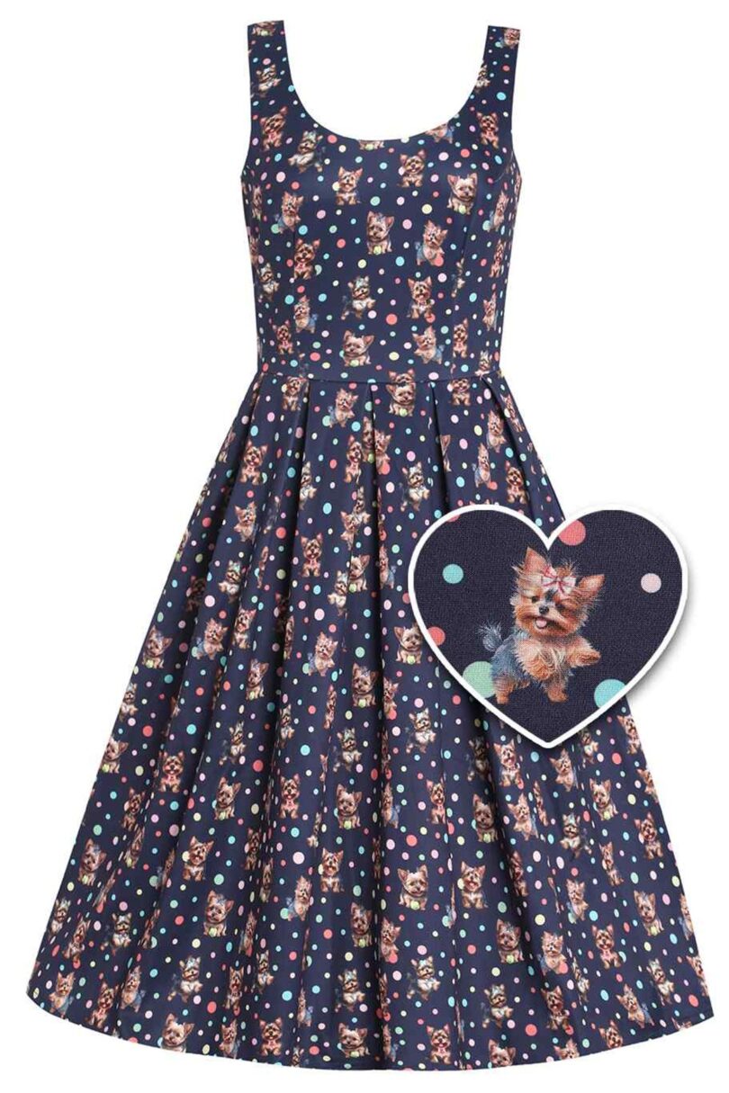 Amanda Purple Yorkie & Colourful Polka Dot Print Swing Dress  Shop now at Kitty Darling