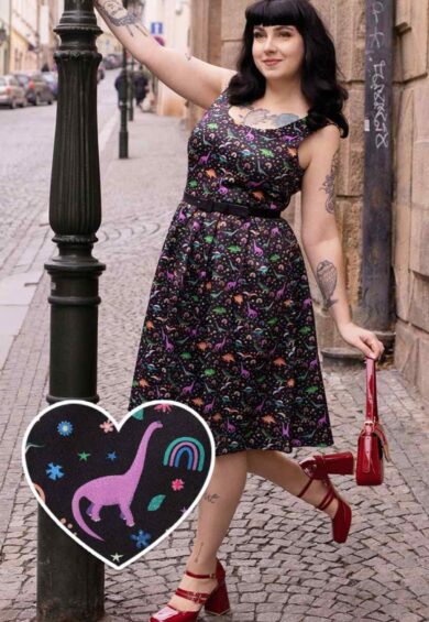 Amanda Black Dinosaur Print Swing Dress – Dresses | Kitty Darling