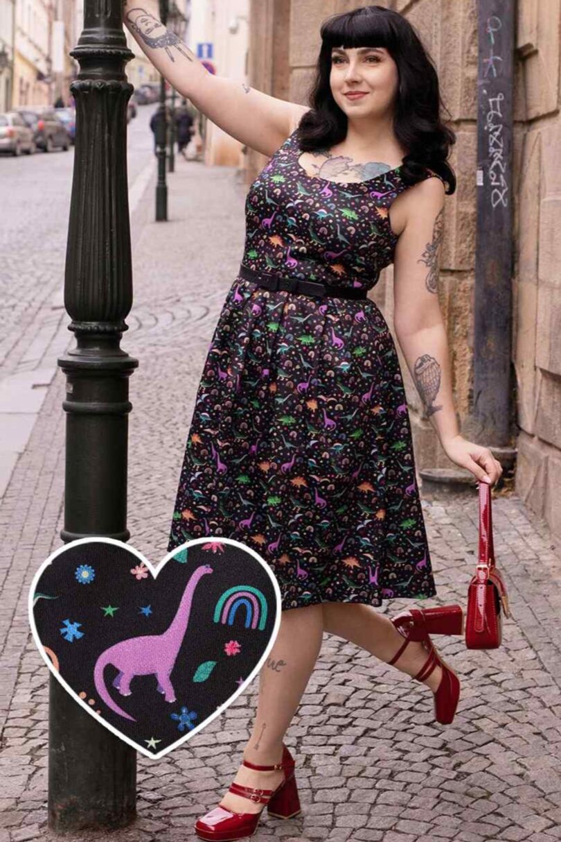 Amanda Black Dinosaur Print Swing Dress  Shop now at Kitty Darling
