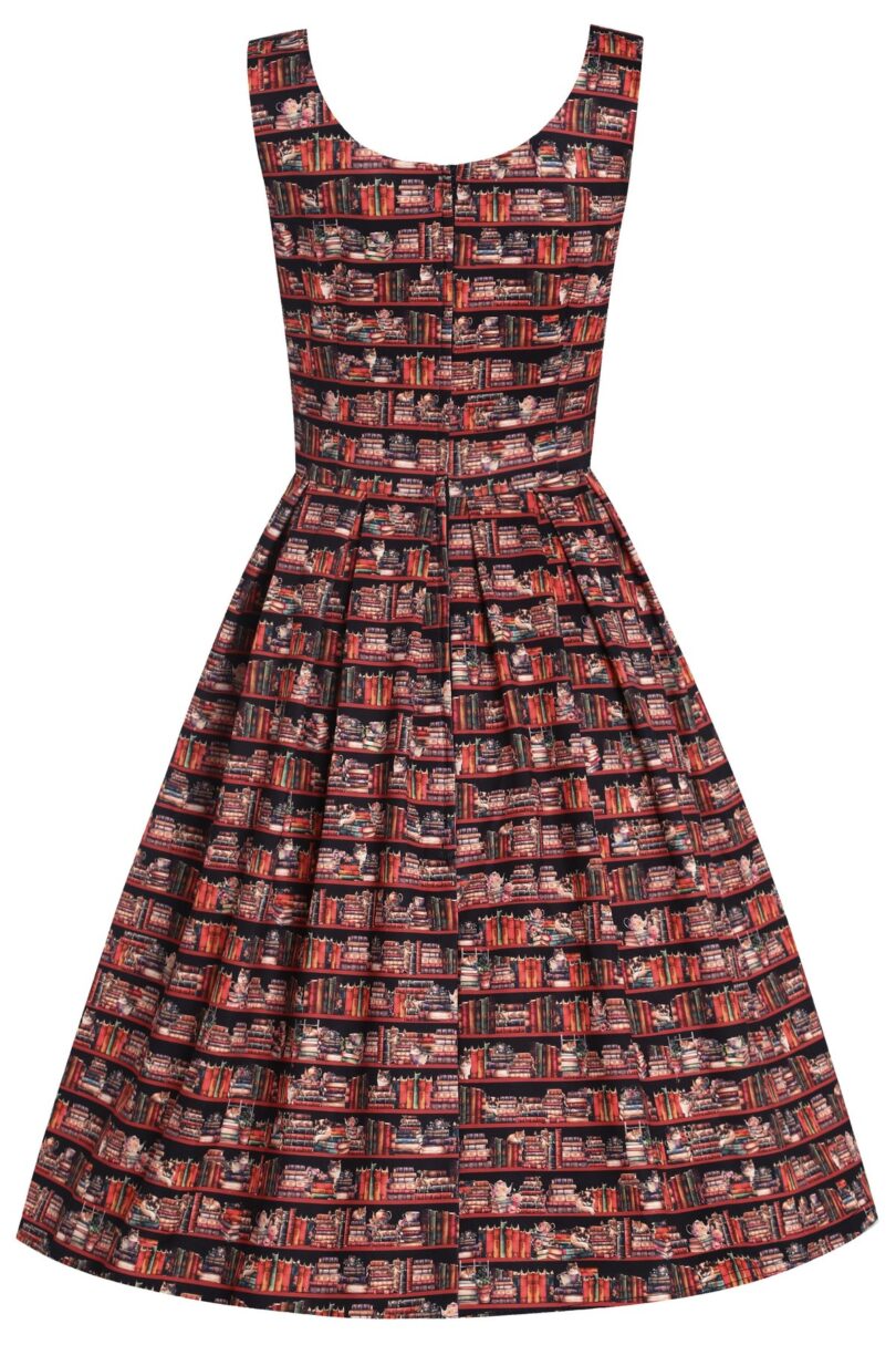 Amanda Vintage Inspired Library Book & Cat Print Swing Dress  Shop now at Kitty Darling