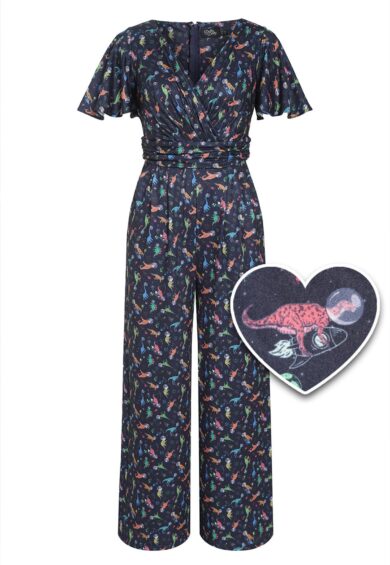 Charlotte Navy Astronaut Dinosaur Print Jumpsuit – Jumpsuits & Playsuits | Kitty Darling