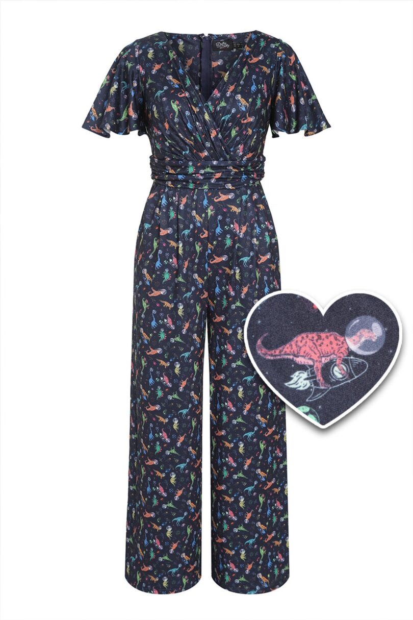 Charlotte Navy Astronaut Dinosaur Print Jumpsuit  Shop now at Kitty Darling