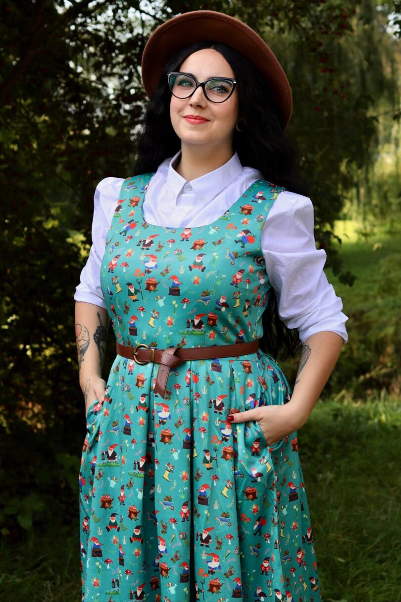 Amanda Scoop Neck Swing Dress in Dark Green Garden Print  Shop now at Kitty Darling