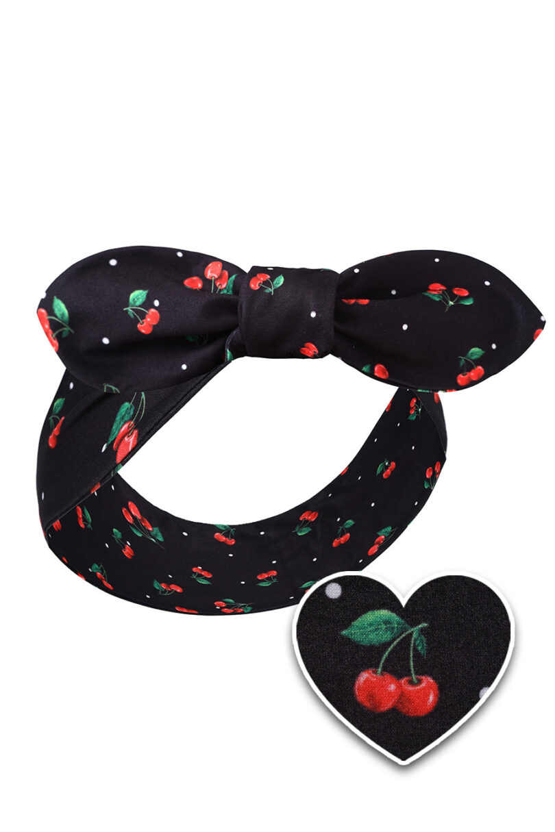 50's Inspired Quirky Headband in Black Cherry Print  Shop now at Kitty Darling