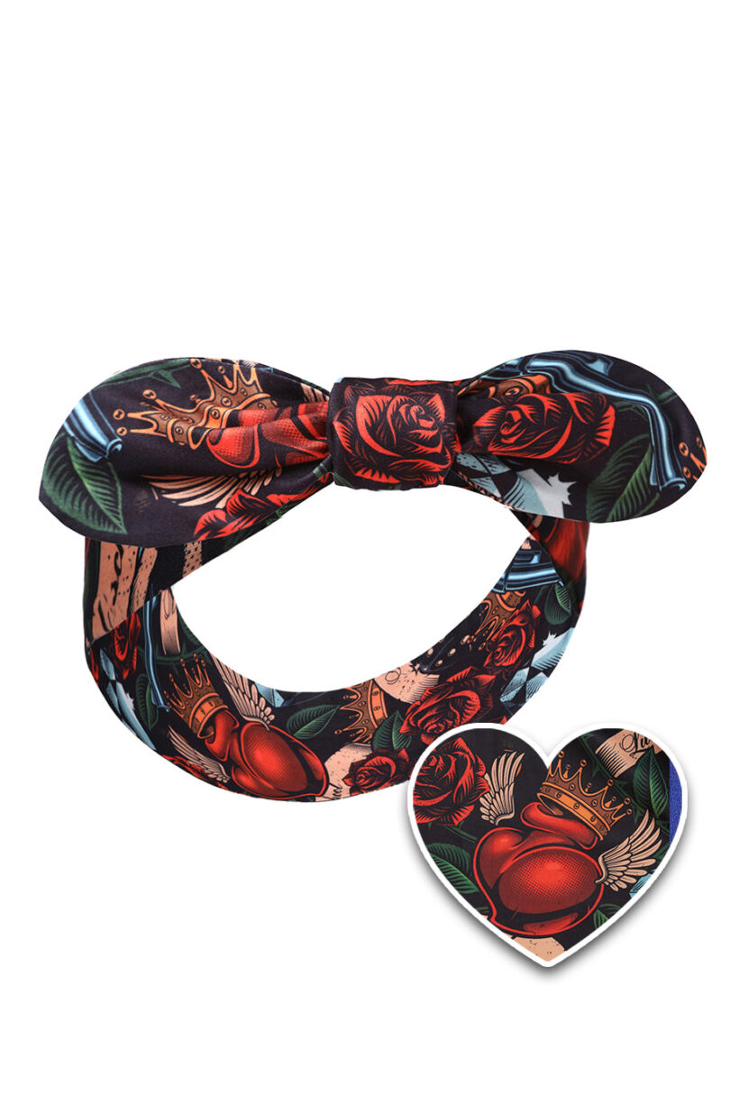 50's Inspired Vintage Headband in in Heart and Roses Print  Shop now at Kitty Darling