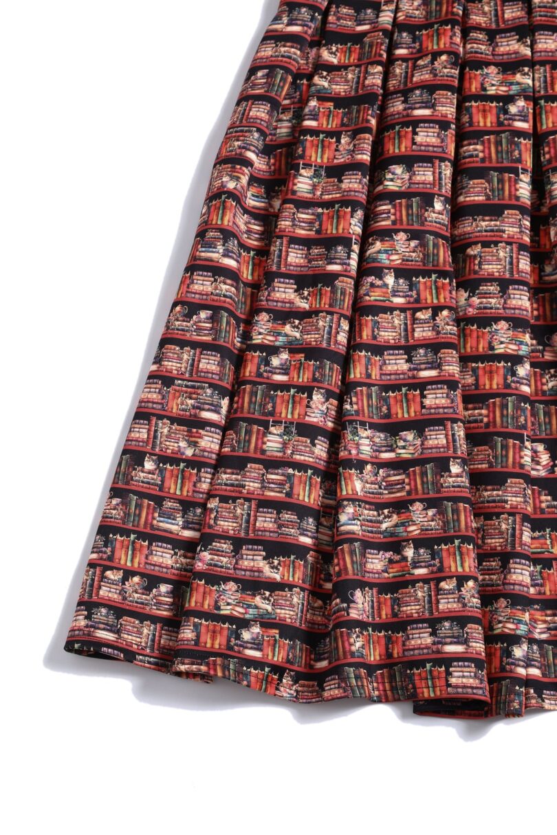 Amanda Vintage Inspired Library Book & Cat Print Swing Dress  Shop now at Kitty Darling