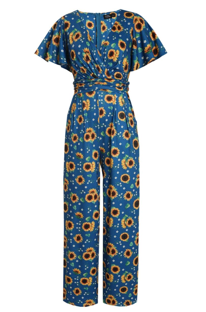Esther Blue Sunflower Jumpsuit  Shop now at Kitty Darling