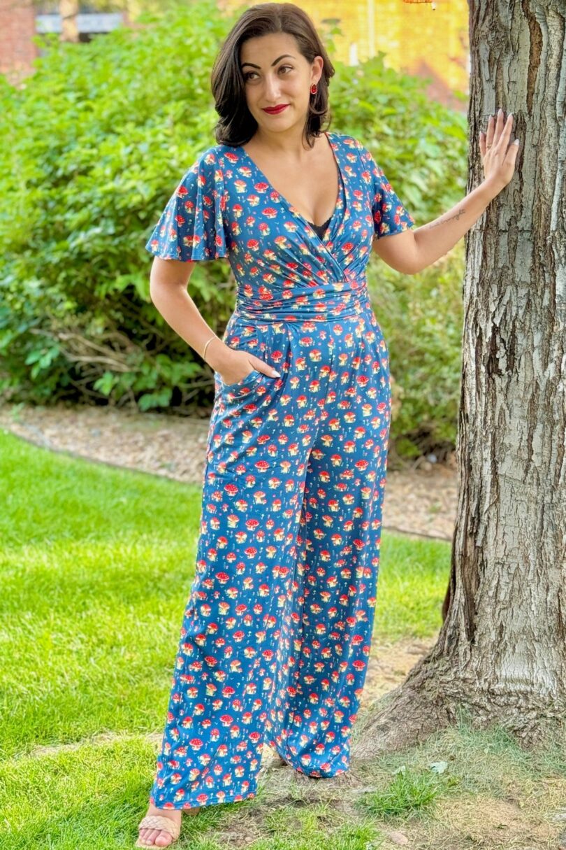 Esther Mushroom Navy Blue Jumpsuit  Shop now at Kitty Darling