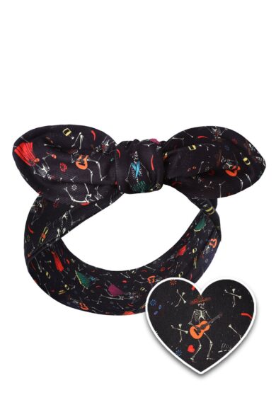 50's Inspired Quirky Headband in Black Mexican Dancing Skeleton Print – Headbands | Kitty Darling