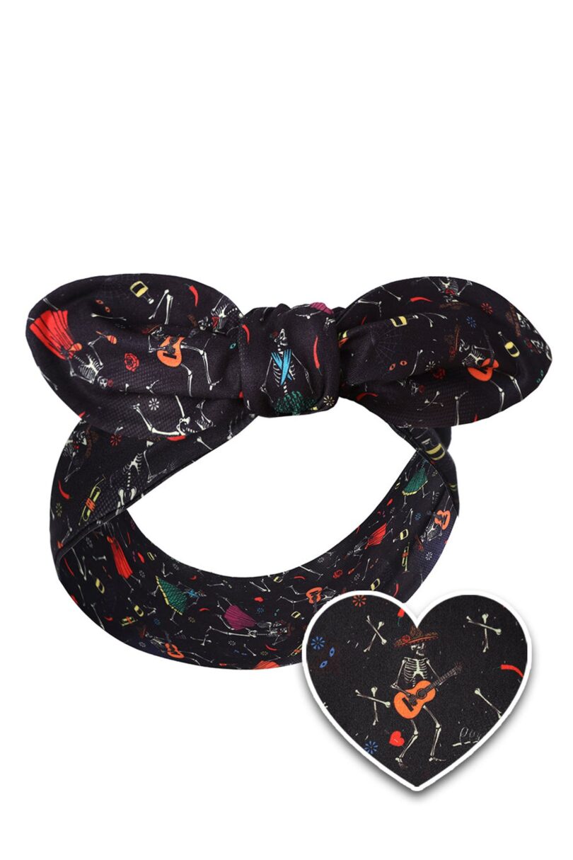 50's Inspired Quirky Headband in Black Mexican Dancing Skeleton Print  Shop now at Kitty Darling