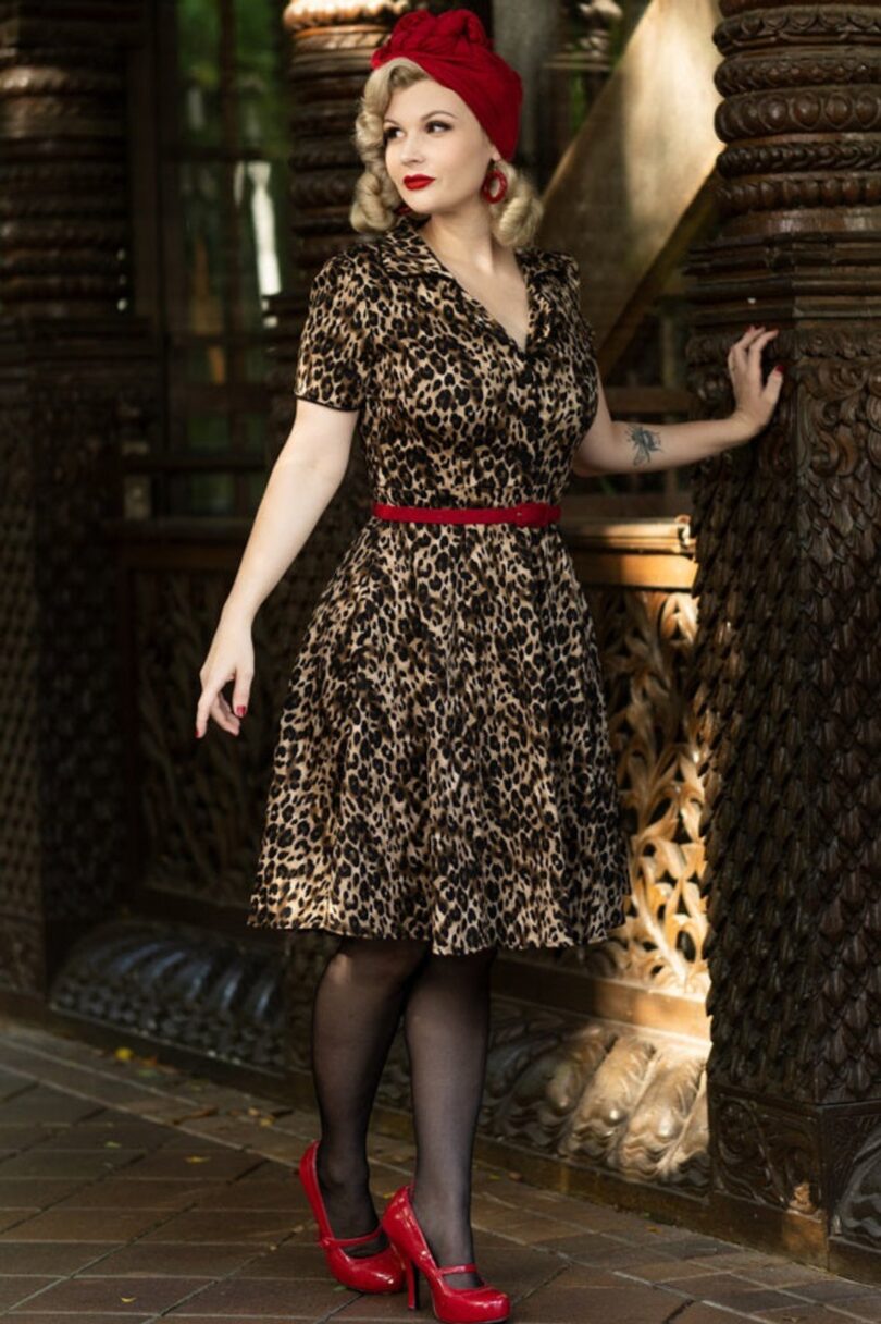 Penelope Rockabilly Leopard Print Shirt Dress  Shop now at Kitty Darling