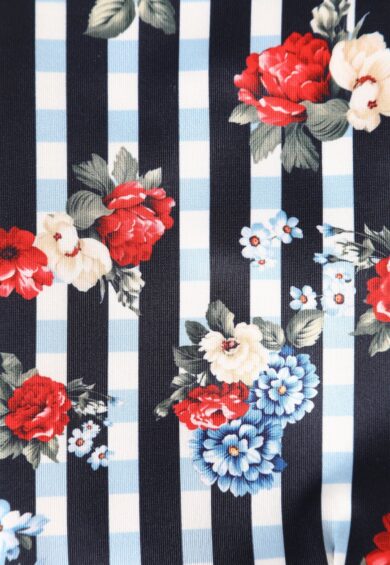 Cheryl Fitted Glam Vintage Striped Floral Print & Black Skirt – Skirt | Kitty Darling