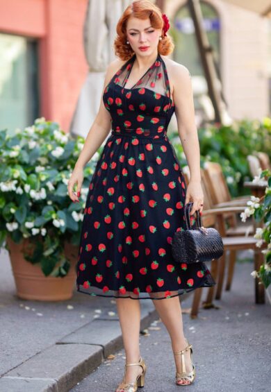Dorothea Black Strawberry Mesh Dress – Dresses | Kitty Darling