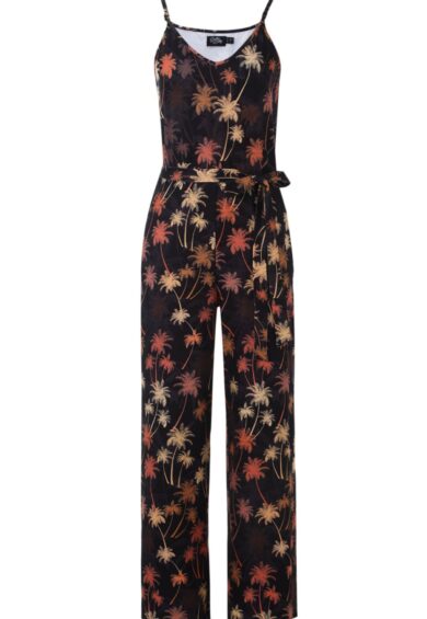 Brigitte Dark Brown Palm Trees Print Strappy Jumpsuit – Jumpsuits & Playsuits | Kitty Darling