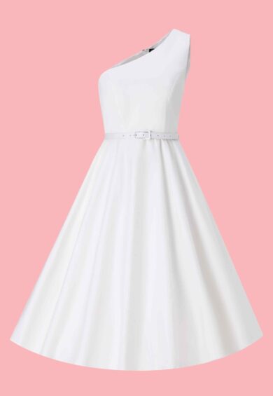 Susan Asymmetrical Elegant White Vintage Swing Dress – Dresses | Kitty Darling