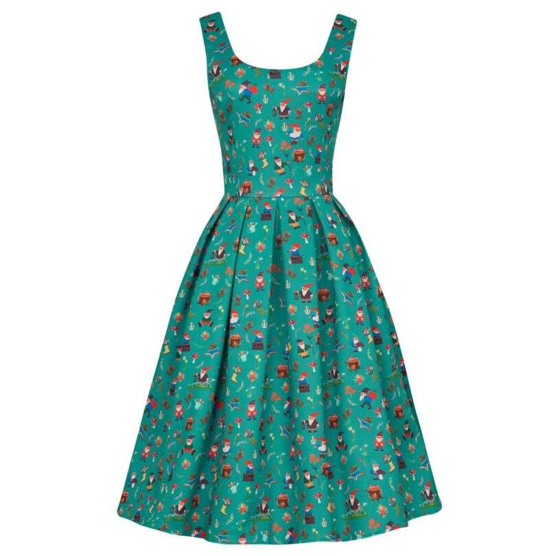 Amanda Scoop Neck Swing Dress in Dark Green Garden Print  Shop now at Kitty Darling
