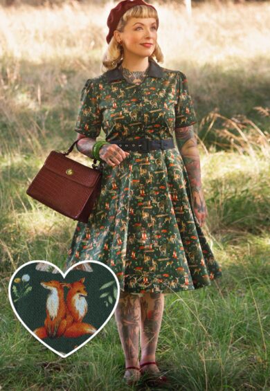 Penelope Dark Green Woodland Shirt Dress – Dresses | Kitty Darling
