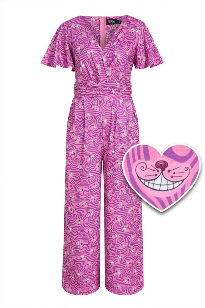 Charlotte Pink Cheshire Cat Smile Jumpsuit  Shop now at Kitty Darling