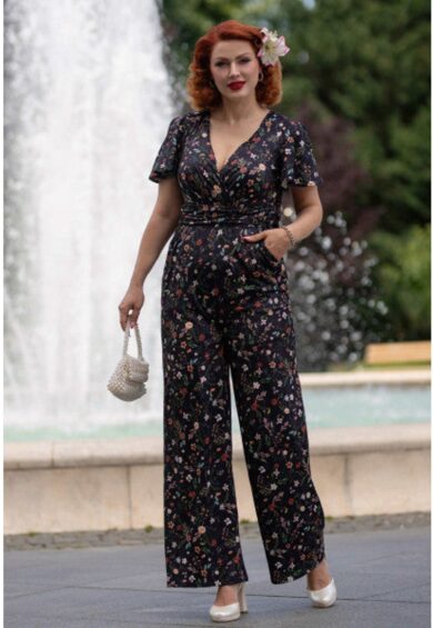 Esther Black Meadow Butterfly Sleeved Jumpsuit – Jumpsuits & Playsuits | Kitty Darling
