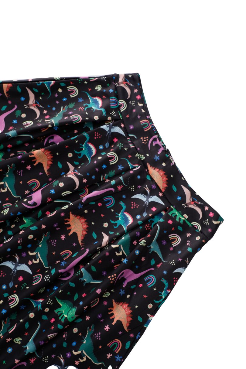 Aisley Dinosaur Pleated Midi Skirt In Black  Shop now at Kitty Darling