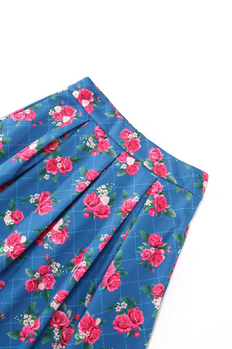 Aisley Blue Rose Pleated Midi Skirt  Shop now at Kitty Darling