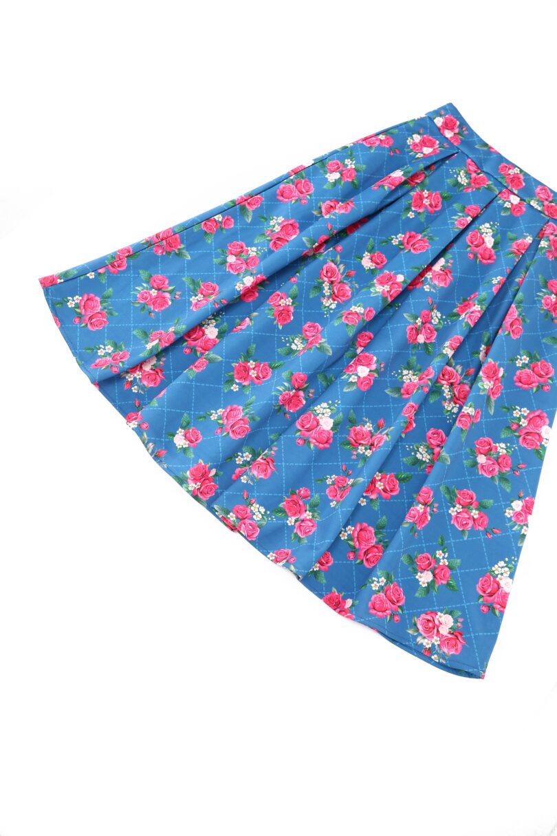 Aisley Blue Rose Pleated Midi Skirt  Shop now at Kitty Darling