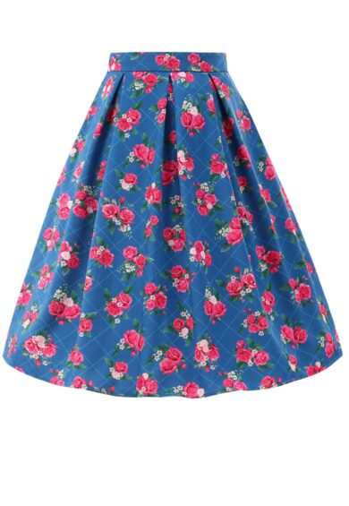 Aisley Blue Rose Pleated Midi Skirt – Skirt | Kitty Darling