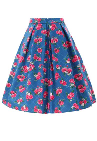 Aisley Blue Rose Pleated Midi Skirt – Skirt | Kitty Darling