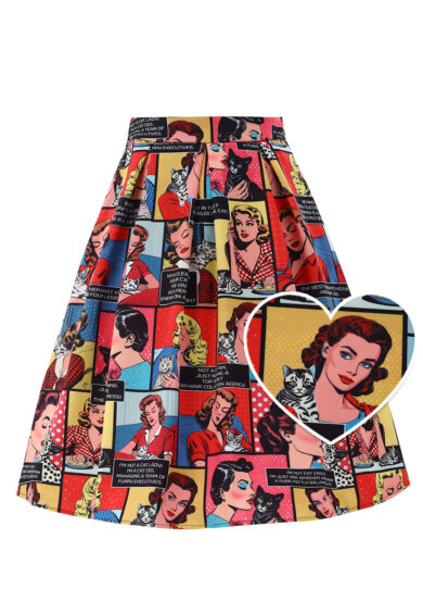 Aisley Box Pleated Skirt In Cat Lover Print – Skirt | Kitty Darling