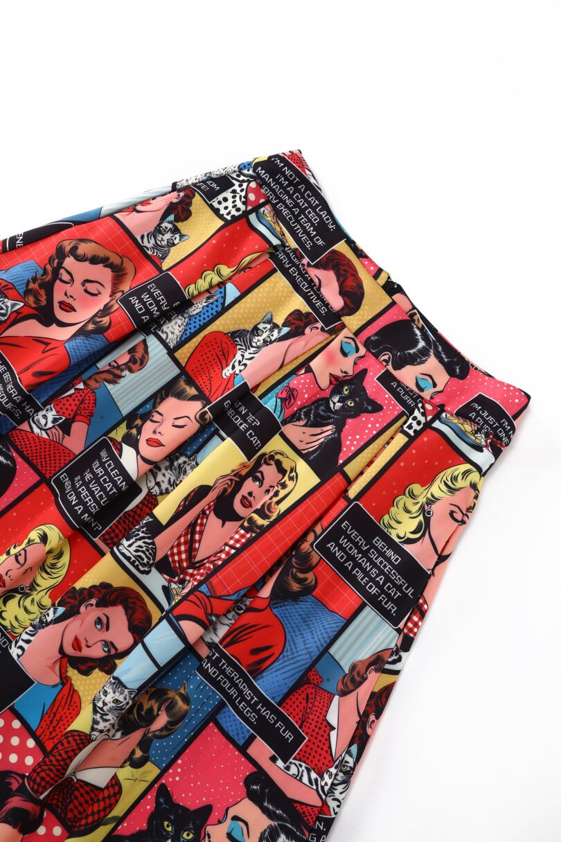 Aisley Box Pleated Skirt In Cat Lover Print  Shop now at Kitty Darling