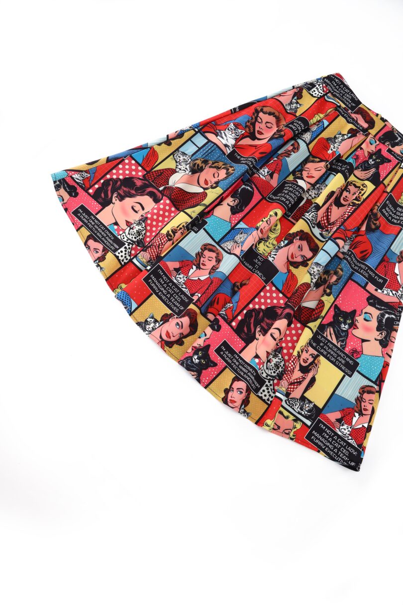 Aisley Box Pleated Skirt In Cat Lover Print  Shop now at Kitty Darling
