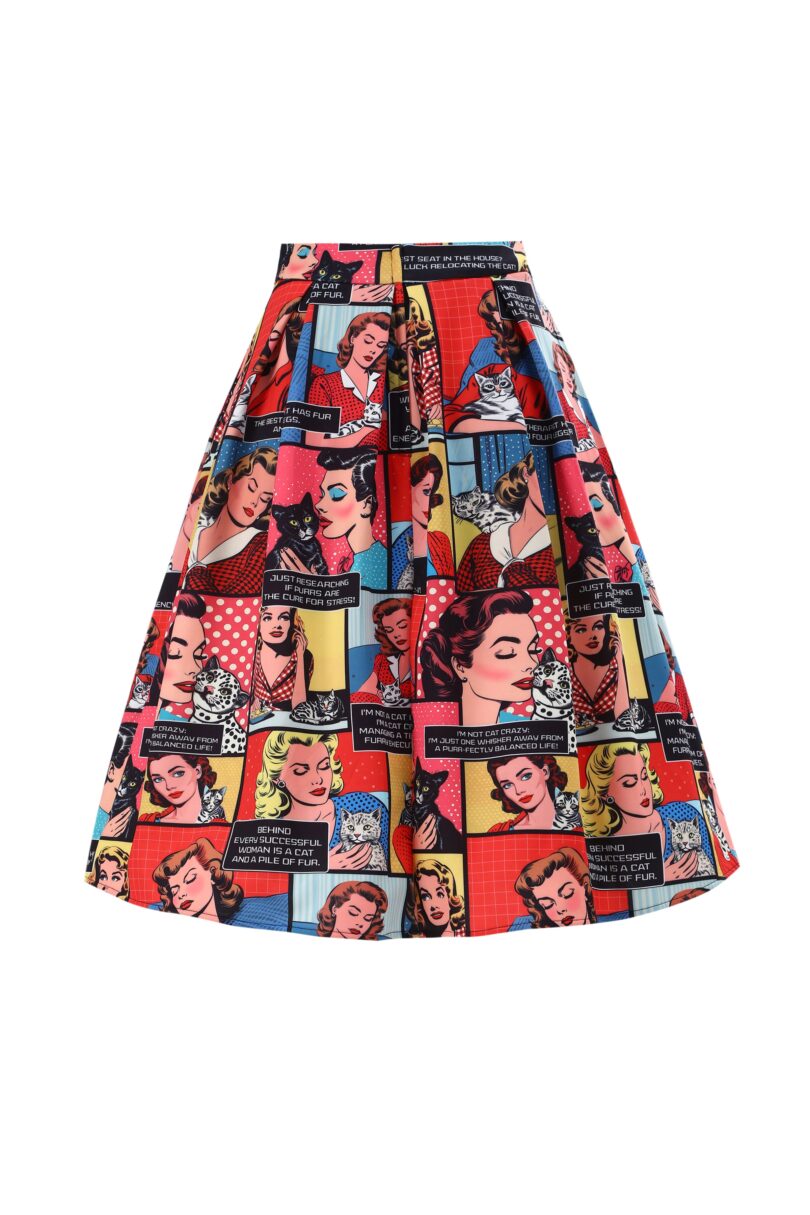 Aisley Box Pleated Skirt In Cat Lover Print  Shop now at Kitty Darling