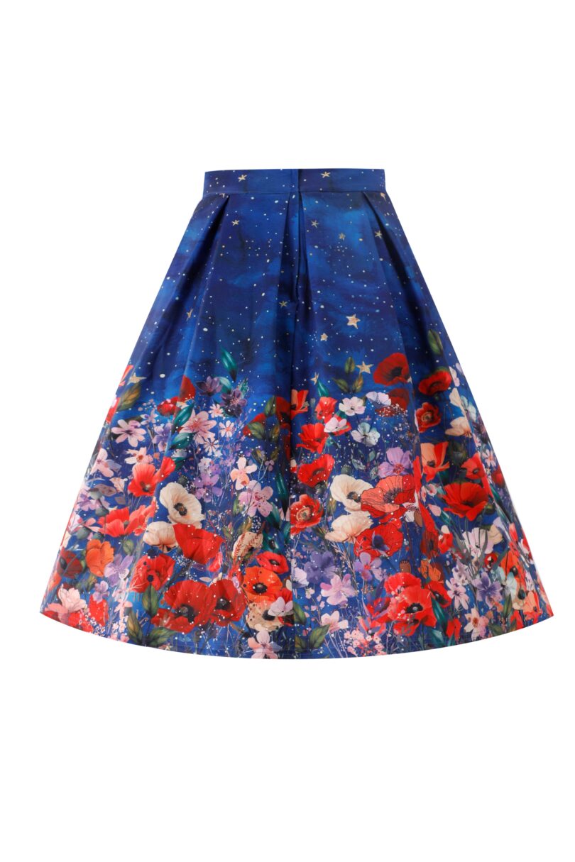 Aisley Black Cat Midnight Garden Pleated Midi Skirt  Shop now at Kitty Darling