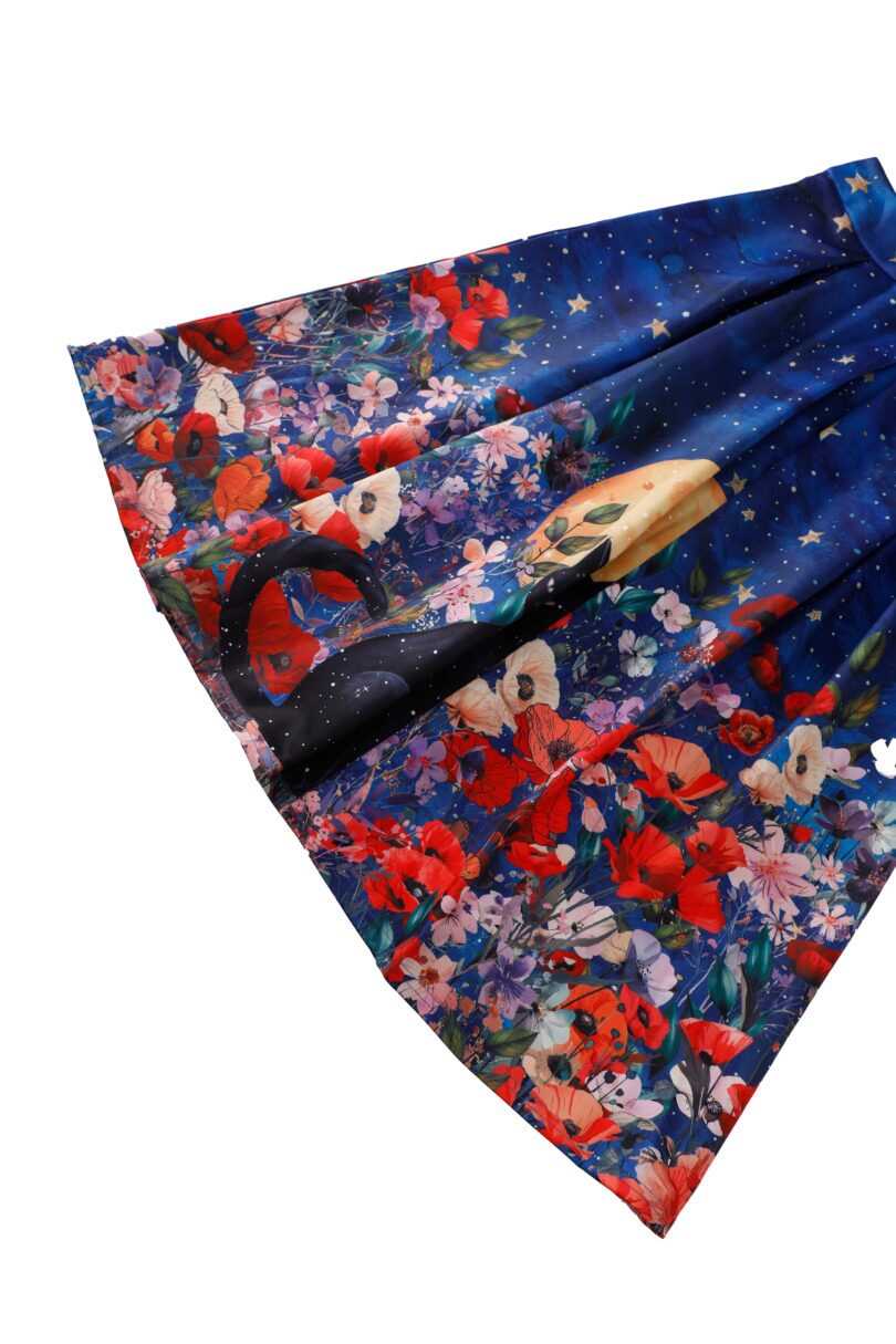 Aisley Black Cat Midnight Garden Pleated Midi Skirt  Shop now at Kitty Darling