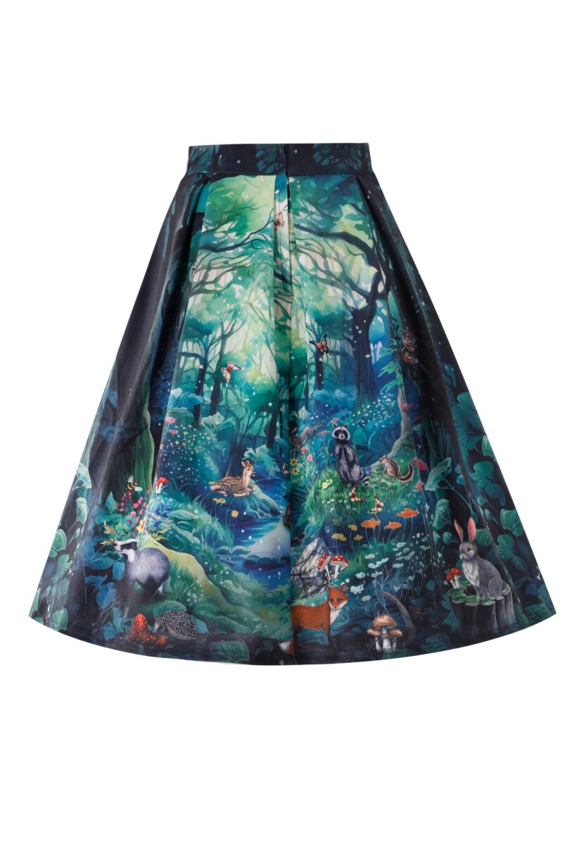 Aisley Woodland Creature Pleated Midi Skirt  Shop now at Kitty Darling