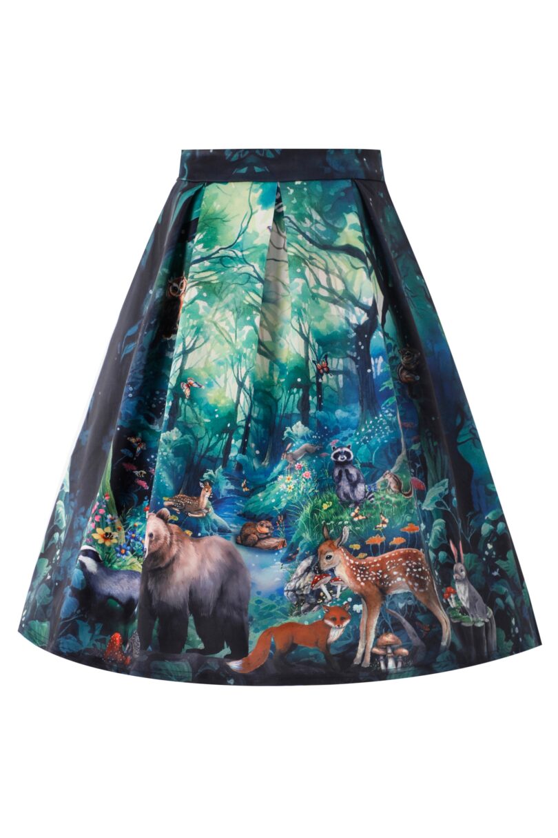 Aisley Woodland Creature Pleated Midi Skirt  Shop now at Kitty Darling
