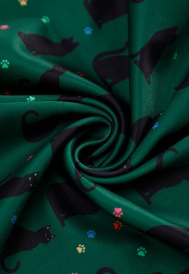 Aisley Black Cat Pleated Midi Skirt In Green – Skirt | Kitty Darling