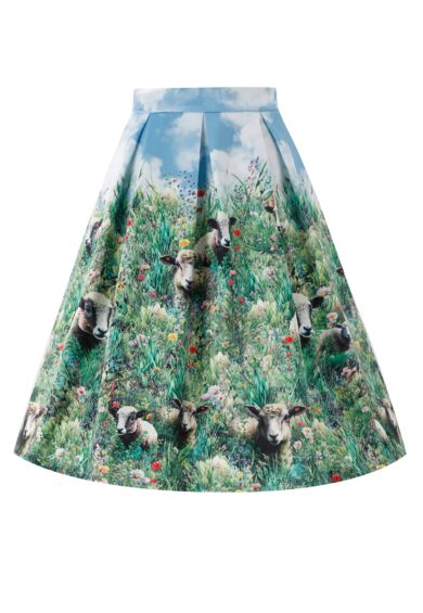 Aisley Sheep Field Pleated Midi Skirt – Skirt | Kitty Darling