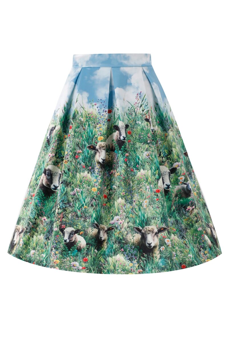 Aisley Sheep Field Pleated Midi Skirt  Shop now at Kitty Darling