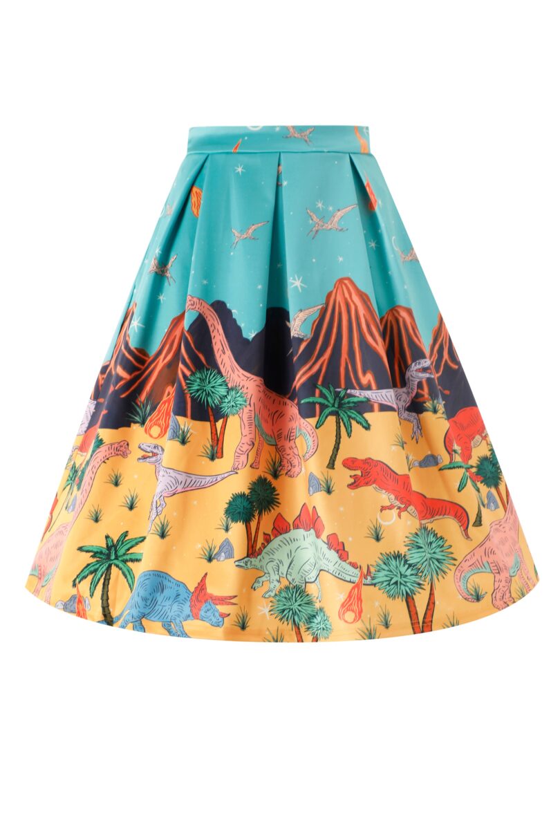 Aisley Dinosaur Extinction Pleated Midi Skirt  Shop now at Kitty Darling