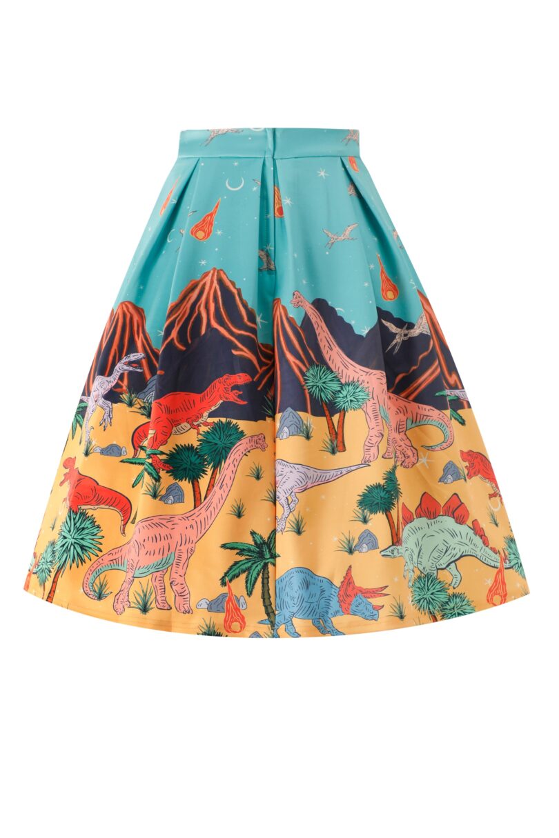 Aisley Dinosaur Extinction Pleated Midi Skirt  Shop now at Kitty Darling