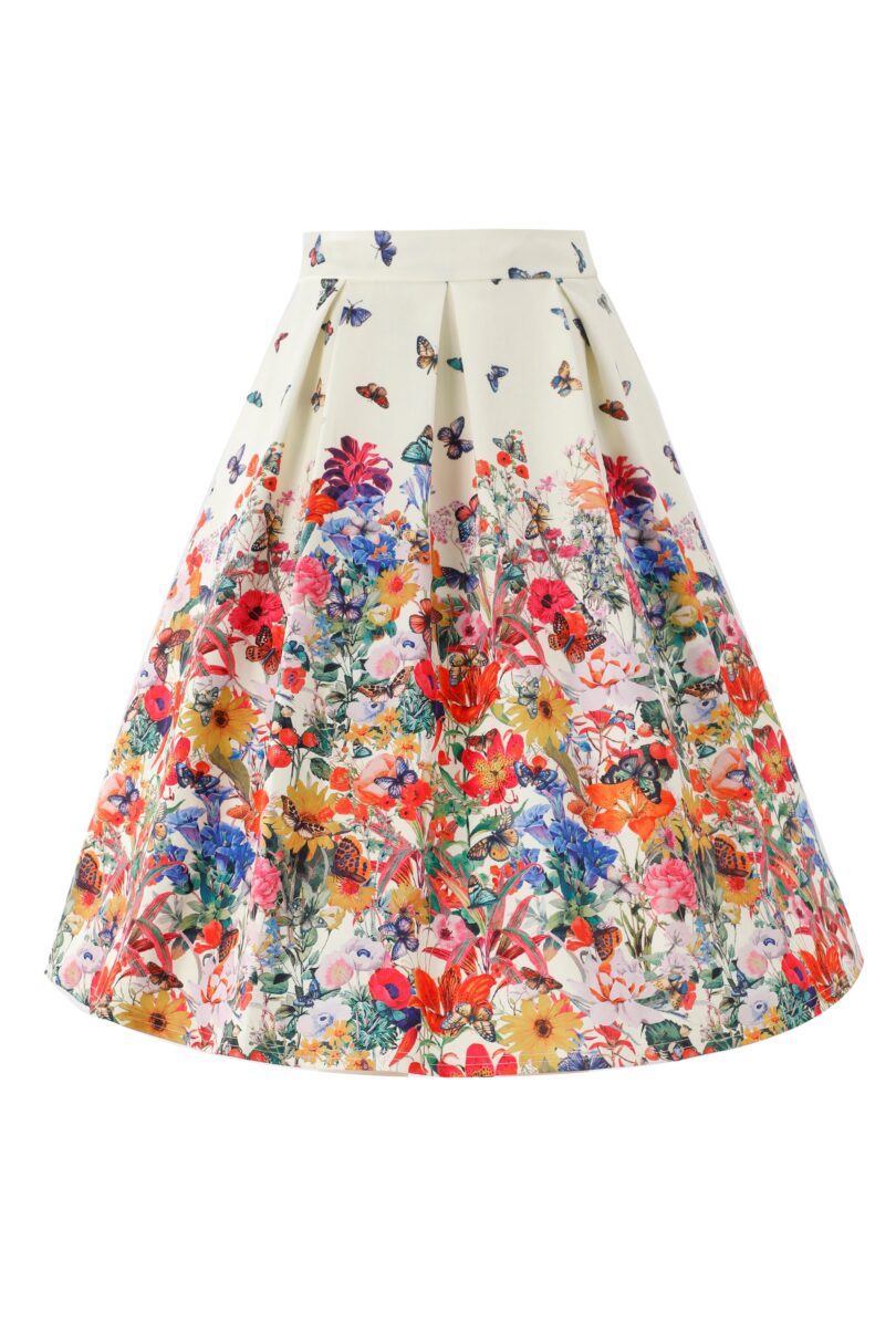 Aisley Butterfly Garden Pleated Midi Skirt  Shop now at Kitty Darling